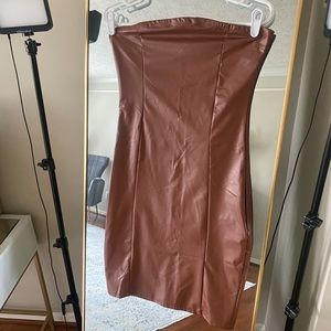 Brown faux leather mini dress